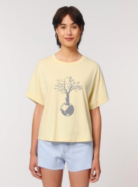 Tshirt Bio Femme Save the World Jaune Pastel