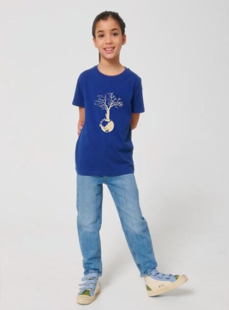 Tshirt Enfant Bio Fille Save The World Bleu