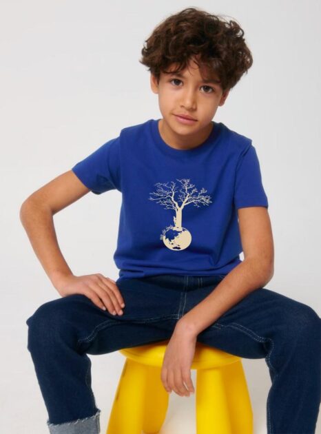 Tshirt Enfant Bio Garçon Save The World Bleu