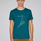 Tshirt manche courte homme en coton biologique, avec le dessin d'une baleine et de motifs polynésiens. Inscription vivre ensemble et sérigraphie de couleur beige.