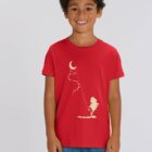 Tshirt enfant manche courte en coton biologique. De couleur rouge avec le dessin d'une arbre et d'un cerf volant. La couleur de la sérigraphie est beige.