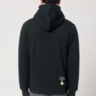Polaire pour homme et pour femme en coton biologique et de couleur noir. Un vrai manteau pour l'hiver avec de la fourrure jusque dans les manches. Logo de la marque dans le dos en bas à droite.