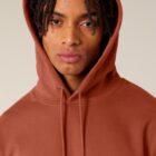Sweat pour homme et femme en coton biologique de couleur terracotta avec un dessin dans le dos représentant les cinq éléments de sérigraphie noir.