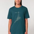 Tshirt manche courte en coton bio pour homme de couleur bleu ardoise avec un dessin représentant une baleine avec des motifs polynésiens et la sérigraphie est de couleur beige.