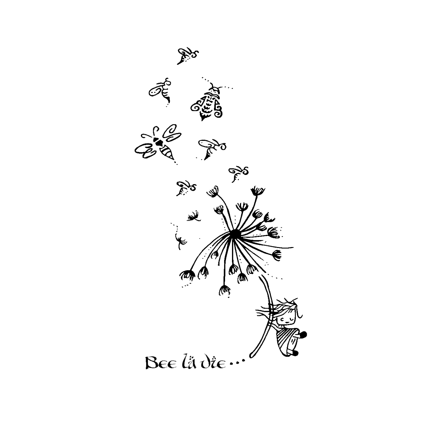 Dessin d'abeilles qui s'envolent d'un pissenlit.