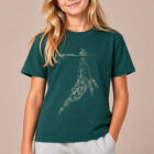 T-shirt enfant manche courte en coton biologique de couleur vert sapin avec un dessin représentant une baleine avec des motifs polynésiens en sérigraphie de couleur beige. Zoom sur le t-shirt.